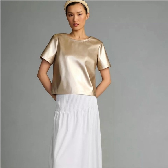 Anthropologie Porridge Clothing XXS Gold Shirt Short Sleeve NWT $88 New - Picture 16 of 16